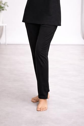 Image of KIAWAH Women's Cotton Night Suit, Long Top and Pajama Set, Round Neck, Short Sleeve,