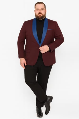 Men’s Burgundy Tuxedo Dinner Jacket Blazer with Blue Satin Shawl Lapel Wedding and Party Jacket4
