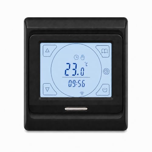 Image of M80 WiFi Underfloor Heating Thermostat, Smart Digital Temperature Controller with Floor Sensor, 16A Electric Floor Heating Thermostat Compatible with Tuya Smart App, Flush Mounted 230V Black