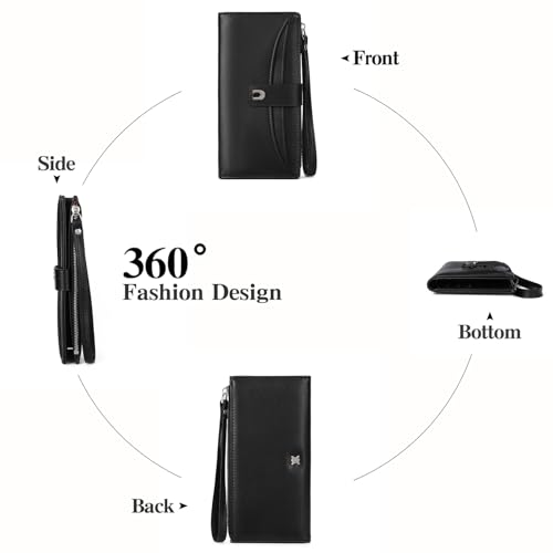 Image of Womens Wallet Bifold Long Card Holder Vegan Leather with Zipper Pocket