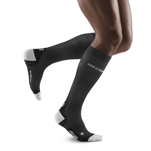 CEP Men's Ultralight Compression Tall Run Socks Black/Light Grey Size 5