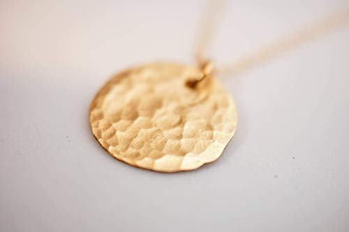 Dainty Gold Filled Disc Necklace For Women, Simple Circle Layered Delicate Everyday Minimalist Jewelry With Coin Pendant, Artisan Handmade Design, Jewelry For Women 19.6" (50 Cm) Long #TOP2
