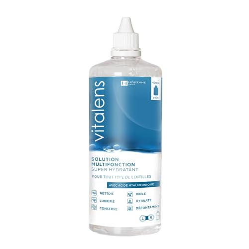 VITALENS - Solution Multifonction pour Tout Type de Lentilles de Contact - 6 en 1 : Décontamine, Nettoie, Rince, Déprotéinise,...