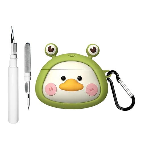 Compatibile con AirPods di seconda generazione con custodia portachiavi e penna per la pulizia simpatico motivo con rana e anatra morbido silicone antiscivolo antiurto per uomini e donne