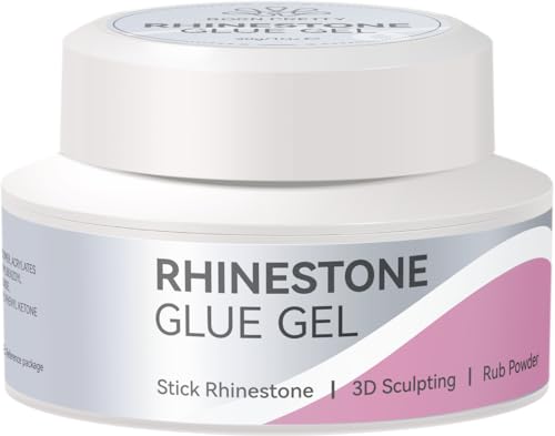 BORN PRETTY Rhinestone Glue Gel for Nails,30g Super Strong Adhesive Nail Art Glue Gel,Clear No Wipe Nail Gem Glue for 3D Sculpting Nails Art Design Chrome Powder Decor,U V/LED Cured Need