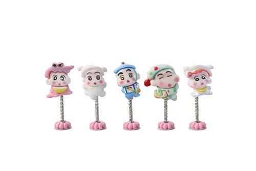 Image of Car Dashboard Bobblehead Toy Set of 6 Mini Cartoon Spring Dolls for Vehicle Interior Decoration (Cartoon Character Toy)