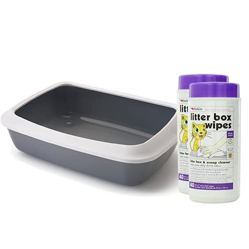 Combo of Savic Iriz Cat Litter Tray with Rim Retro Cold Grey-17 inch and 2 Pack of Litter Box Wipes - 40 pcs (B09CL78K6H) Amazon Price History, Amazon Price Tracker