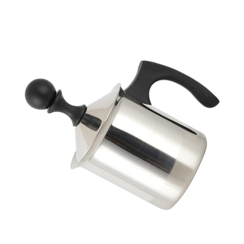 IMIKEYA ステンレス製ミルク泡立て器 手動式 ラテアート用クリーマー 耐熱鋼二重フィルター付 エルゴ ックハンドル設計 コーヒーラテ用
