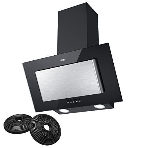 CIARRA CBCB6736D-VC Effizienz A Kopffreie Schräghaube 60cm 350m³/h 3 Stufen Dunstabzugshaube Wandabzugshaube, Silber