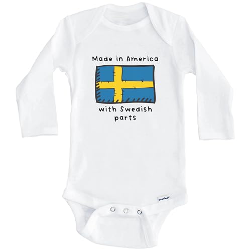 Made in America with Swedish Parts Sweden Flag One Piece Baby Bodysuit (Long Sleeve)