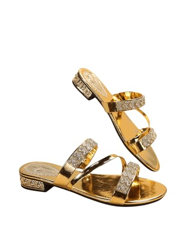 GORGLITTER Women's Gold Strappy Wedge Sandals 2025 Dressy Summer Sparkly Shoes