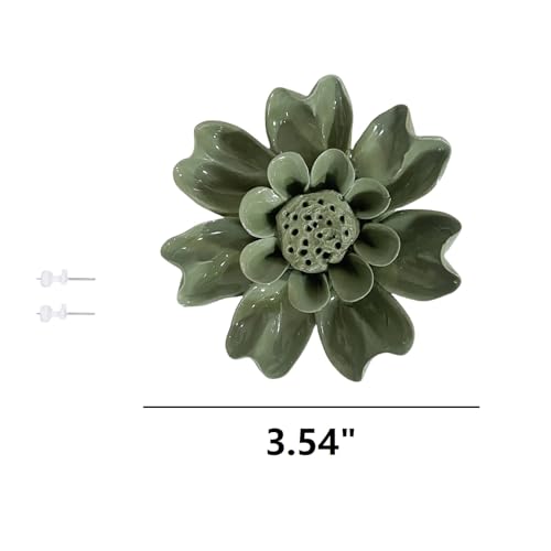 Image of Ceramic Flower Wall Art Decor, Artificial Flower Wall Sculpture,Handmade Ceramic Flowers for Home,Hallway,Living Room, Kitchen,Bathroom (Blushing Bride,Dark Green, 3.54 inch)