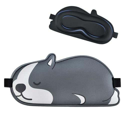 FUNAUPGO Antifaz para dormir con diseño de animal divertido en 3D, suave, transpirable, con los ojos, para viajes, para niños, adultos, niñas, niños, mujeres y hombres (perro, gris)