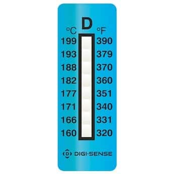 Digi-Sense Irreversible 8-Point Vertical Temperature Label, 230-390F/160-199C; 25/Pk