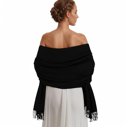 RUI VTRON Pashmina Shawl Wraps for Women Black Large Winter Scarf Soft Shawls and Wraps for Evening Dresses Shawl for Wedding