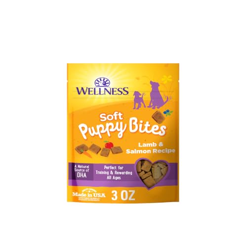 Image of Wellness Soft Puppy Bites Dog Training Treats, Natural, Grain Free, Lamb and Salmon Recipe, 3 oz Bag