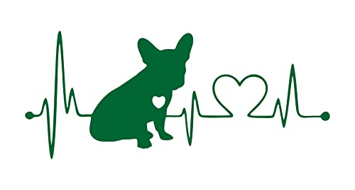 Image of decalbazaar Vinyl French Bulldog Heartbeat Glossy Car Glass Door Sticker 7 x 3 Inches Green