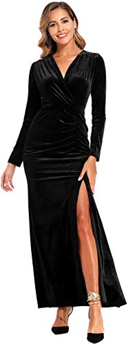 Ababalaya Long Sleeve Wrap Velvet Long Formal Dresses Cocktail DressBlack,  XXL : Clothing, Shoes & Jewelry - Amazon.com
