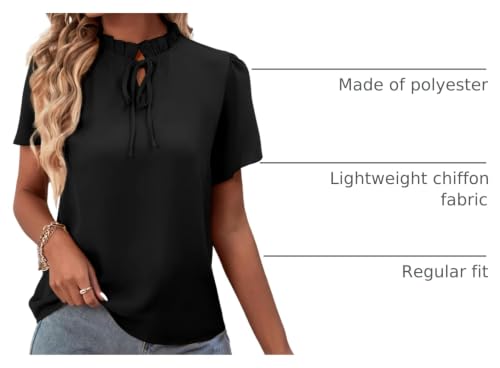 Image of LYANER Women's Elegant Frill Mock Neck Ruffle Short Sleeve Blouse Work Shirt Top