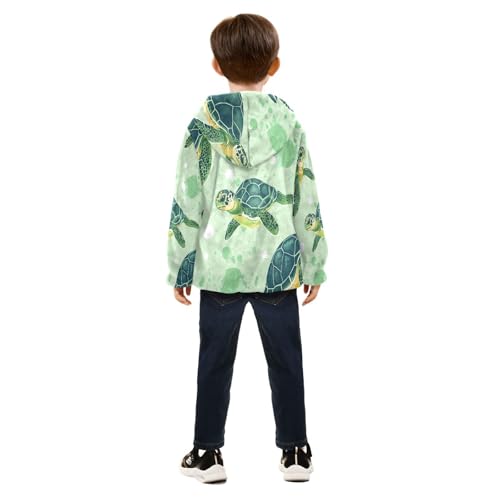 Cute Sea Green Turtle Pattern Toddler Fleece Jacket Girl Boys Hooded Fleece Jacket Coat Warm Outwear Zip-up 3-10T4