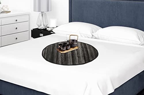 Image of Stylista Bed Server Round Food mats /Outdoor Picnic mat Reversible Round in Inches 36in with 2 Side Print, Wooden Pattern Black and Wooden Pattern Grey