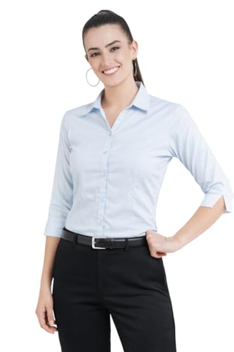 Image of Skyla Women's Cotton Rich Formal Shirt | 3 /4 Sleeve Office Wear | Regular Fit Business Casual Workwear