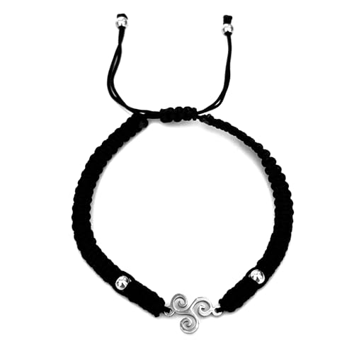 Simboliks Pulsera Triskel Celta Ajustable, Símbolo de Energía y Protección, Amuleto Vikingo Espiritual Unisex en Acero Inoxidable y Cordón Negro, Joyería Esotérica, Trisquel