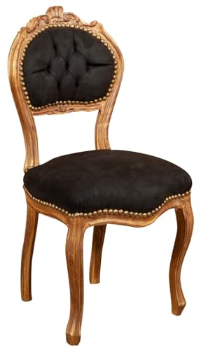 Biscottini Chaise de salon rembourrée L45XPR42XH90 cm Noir et Or antique - Chaises de salle à...