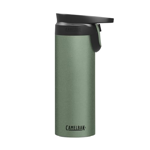 CamelBak Caneca de café e viagem Forge Flow, aço inoxidável isolado - Base de silicone antiderrapante - Operação fácil com uma mão - 473 ml, musgo