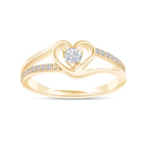 SAVEARTH DIAMONDS Heart Promise Ring for Women with Lab Created Moissanite Split Shank Engagement Ring, Heart Shape Jewelry in 18K Gold Plated Gift For Her