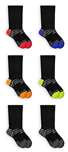 Fruit of the Loom Boys' 6-Pair Half Cushion Crew Socks (Medium, Black Multi)