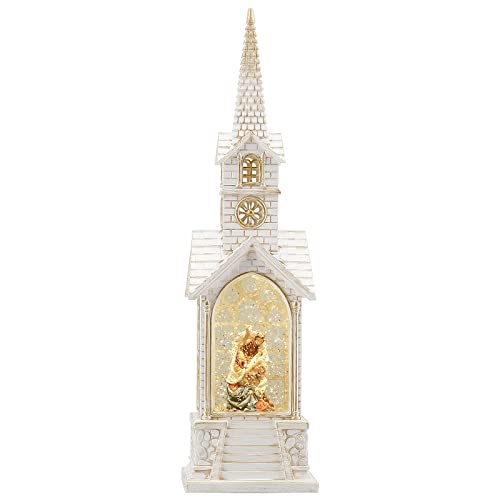 15.3IN Nativity Snow Globe Christmas Decorations,Musical Christmas Snow Globes Churches Lighted Glitter Globe Lantern 6H Timer, Christian Gifts for Christmas Decor