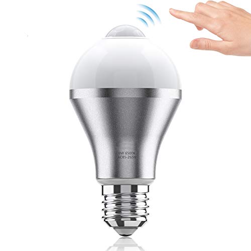 Motion Sensor Light Bulb,EECOO Smart Sensor LED Bulb with PIR Motion Detector Auto On/Off Night Lights Outdoor/Indoor for Front Door Garage Hallway Stairs Patio (9W, E26/E27, 600lm,Cool White,1 Pack)