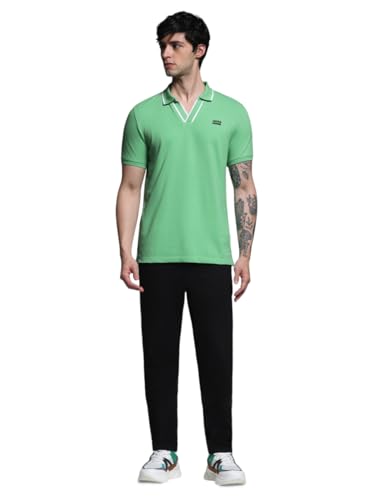 Image of Jack & Jones Men Solid Polo Collar Cotton Slim Fit T-Shirt