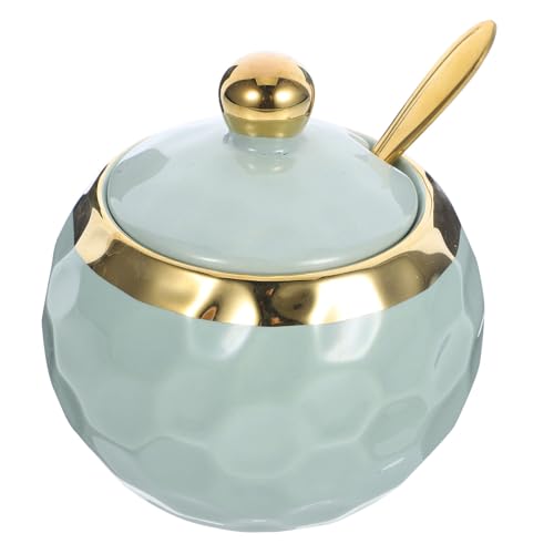 Alipis Sugar Bowl with Lid and Spoon, Ceramic Sugar Bowl with Spoon Sugar Container for Coffee Bar Sugar Jar Sugar Dispenser Bowl Modern Kitchen Decor Green