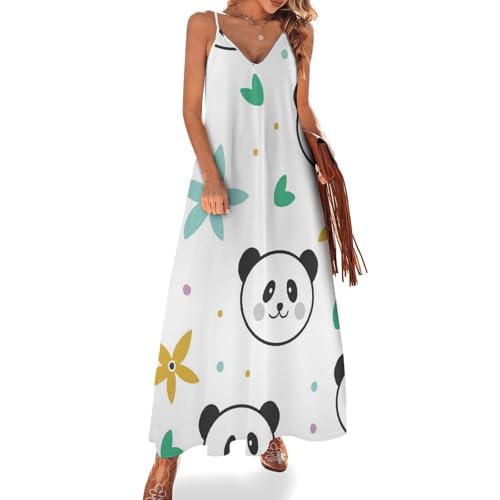 Robe longue panda pour femme, vêtements d'été maxi sans manches de plage et voyage