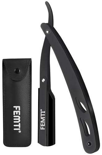 Femti Cut Throat Razor Premium Quality Stainless Steel Straight Razor for Beard and Moustache Shaving Cutthroat Razors Shavette Single Edge Razor Barber Equipment for Professional (Black)