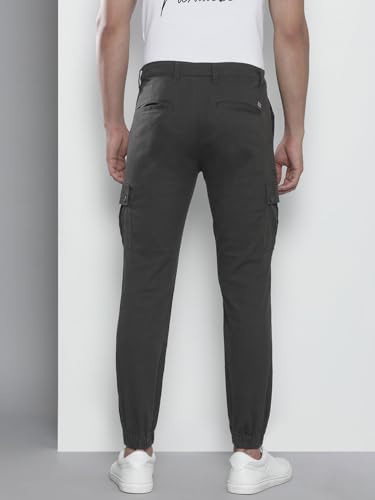 Image of THE INDIAN GARAGE CO Men Slim Fit Solid Mid-Rise Stretchable Cuffed Cargos