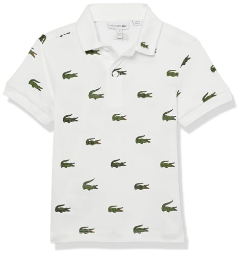 Lacoste Kid's Allover Croc Print Polo, Blanc, 1YR