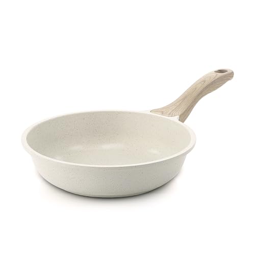 La Mejor Selección de Cazo favoritos de las personas. 43 CHEFOLLA Sartenes Antiadherentes, Sartén de chef de Piedra de Granito, Sartenes de Ceramica con Mango de Baquelita Bateria de Cocina (Blanco, 20CM)