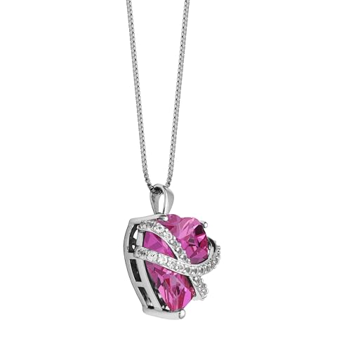 Amazon Essentials Sterling Silver Created Pink and White Sapphire Wrapped Heart Pendant Necklace , (previously Amazon Collection)2