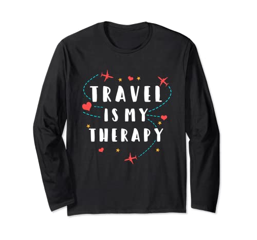 Viaggio è la mia terapia | Divertente World Travel Addict Quote Maglia a Manica