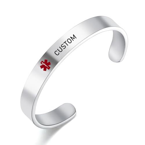 Custom Medical Alert Bracelets for Men & Women Customizable Free Engraving Stainless Steel Emergency Personalized Medical ID Wristband Bangle2