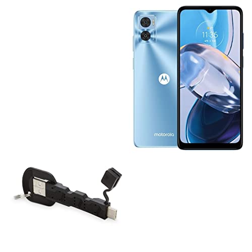 BoxWave Cable Compatible with Motorola Moto E22 - USB Type-C Keychain Charger, Key Ring USB Type-C to Type-A 8 in USB Cable - Jet Black