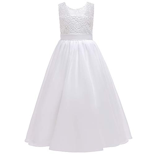 A line Lace Flower Girl Dresses Sleeveless White First Communion Dresses for Wedding Pageant Size 12