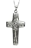medalla espiritu santo precio Una cruz con relieve que muestra un rebaño y, en primer plano, la imagen del buen pastor que porta sobre sus hombros a la oveja descarriada, amparado por el Espíritu Santo, representado como una paloma con la cabeza hacia abajo.