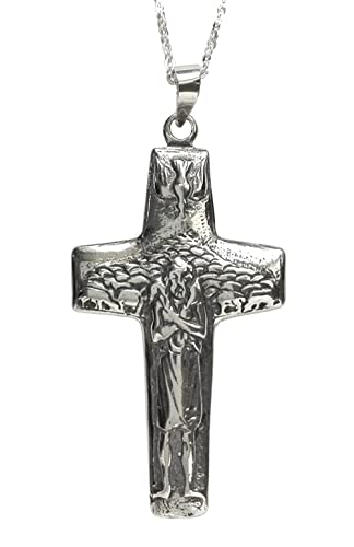 Alylosilver Pendentif Croix du Pape François, Croix du Bon Pasteur, en Argent. Comprend Une chaîne en Argent de 45 Centimetros et Un étui pour Cadeau Cover
