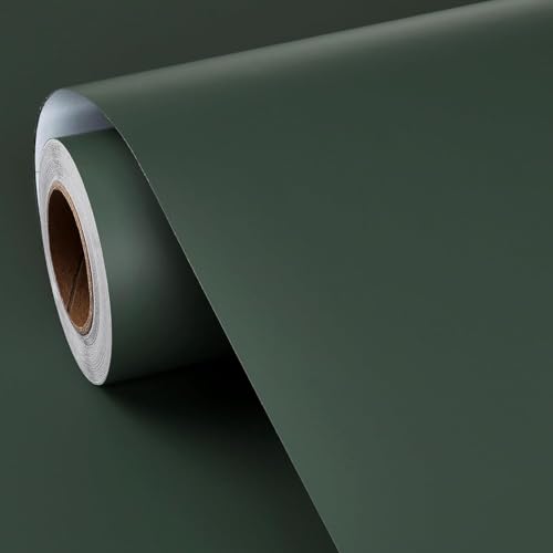 FunStick 40CMx6M Papel Pintado Pared Verde Oscuro Liso Papel Pared Autoadhesivo Dormitorio Salón Impermeable Vinilo Adhesivo Muebles Cocina Verde Oscuro Vinilos Lisos para Muebles Puertas de Armario