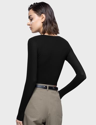 PUMIEY Women's Square Neck Long Sleeve T Shirts Slim Fit Tops Basic Tee Smoke Cloud Pro Collection4