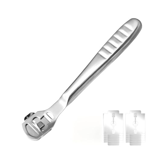 Stainless Steel Foot File Callus Remover Pedicure Tool with 10 Replacement Heads Foot Exfoliating File and Hard Skin Remover Portable Heel Care Tool Hard Skin Remover Foot Blade
